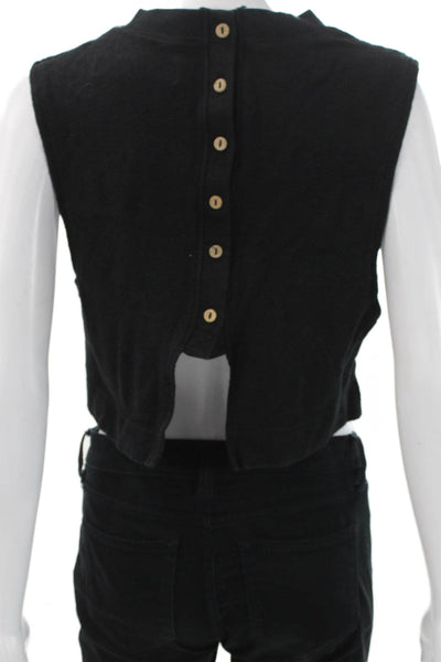 FP Beach Womens Cropped Knit Mock Neck Sleeveless Tank Black Size XS