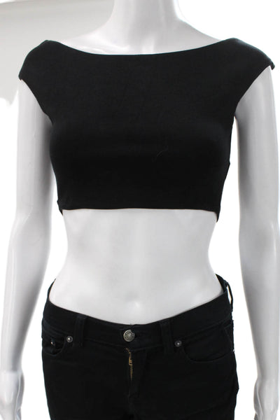 Zara Women Cropped T-Shirt Black Boat Neck Cotton Sleeveless Size M
