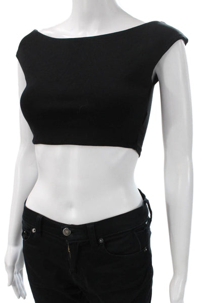 Zara Women Cropped T-Shirt Black Boat Neck Cotton Sleeveless Size M