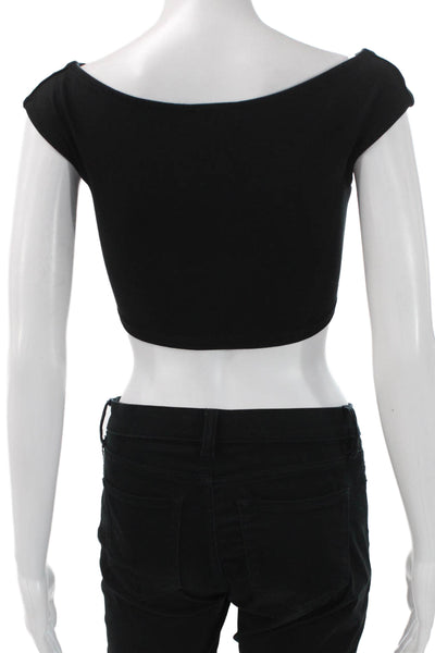 Zara Women Cropped T-Shirt Black Boat Neck Cotton Sleeveless Size M