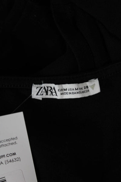 Zara Women Cropped T-Shirt Black Boat Neck Cotton Sleeveless Size M