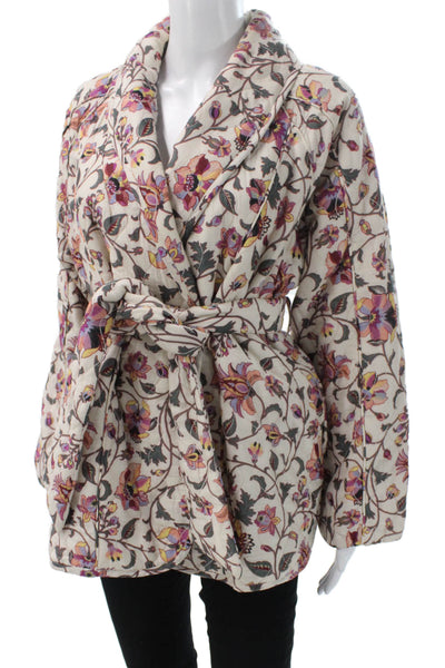 Tularosa Womens Quilted Jacket Beige Floral Tie Long Sleeve Size XS