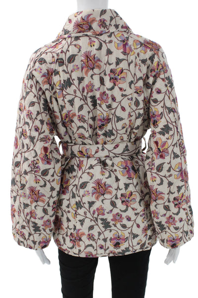 Tularosa Womens Quilted Jacket Beige Floral Tie Long Sleeve Size XS