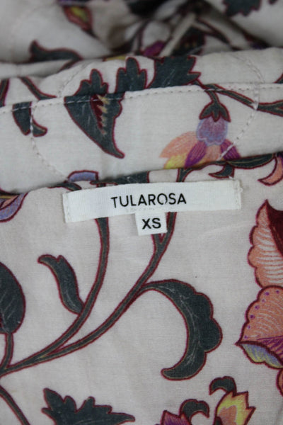 Tularosa Womens Quilted Jacket Beige Floral Tie Long Sleeve Size XS
