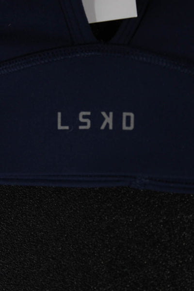 LSKD Womens Cross Strap V Neck Logo Front Sports Bra Navy Blue Size XS