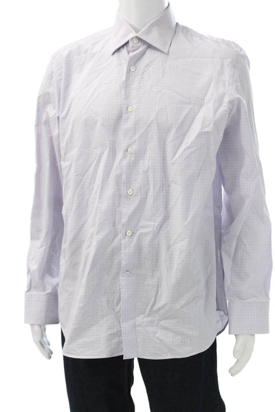 Canali Mens Dress Shirt White Check Cotton Blend Long Sleeve Size 16.5