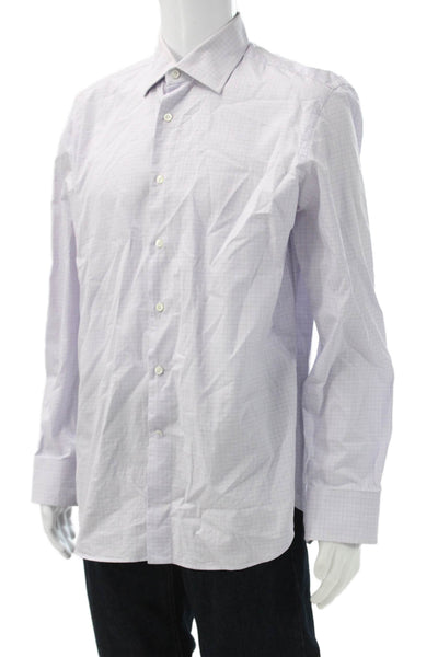 Canali Mens Dress Shirt White Check Cotton Blend Long Sleeve Size 16.5