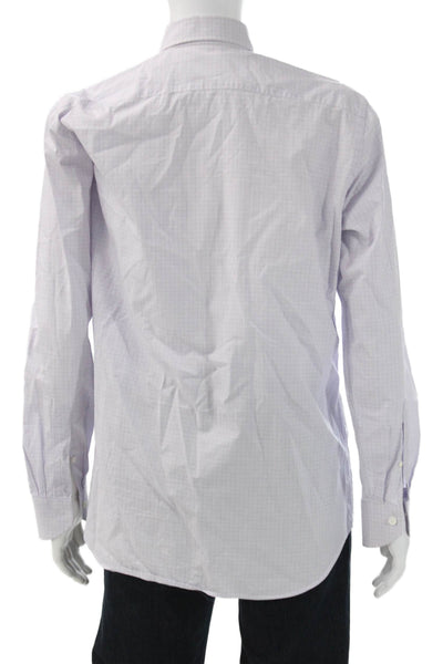 Canali Mens Dress Shirt White Check Cotton Blend Long Sleeve Size 16.5