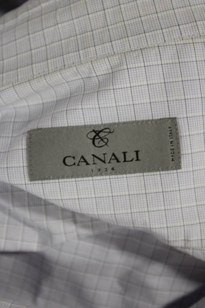 Canali Mens Dress Shirt White Check Cotton Blend Long Sleeve Size 16.5