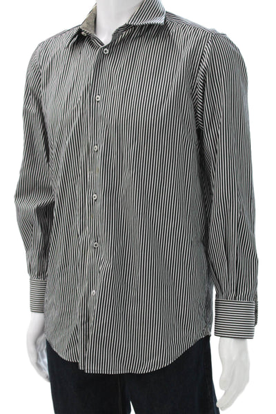 Robert Graham Mens Striped Black Dress Shirt Cotton Long Sleeve Size 16
