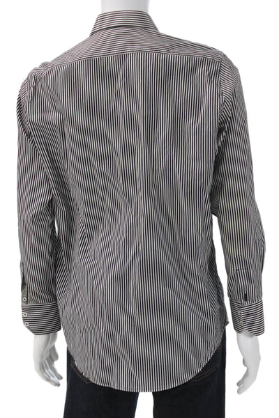 Robert Graham Mens Striped Black Dress Shirt Cotton Long Sleeve Size 16