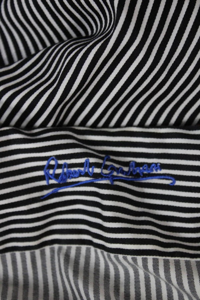 Robert Graham Mens Striped Black Dress Shirt Cotton Long Sleeve Size 16