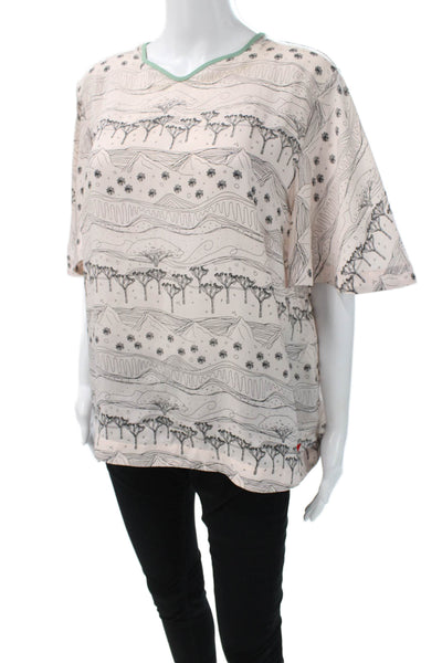 Dear Drew Womens Basic Pink Graphic V Neck Polyester Short Sleeve Blouse Size L