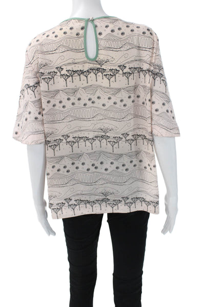 Dear Drew Womens Basic Pink Graphic V Neck Polyester Short Sleeve Blouse Size L