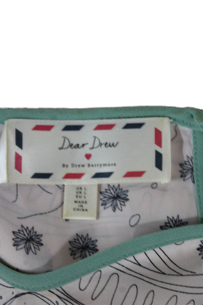 Dear Drew Womens Basic Pink Graphic V Neck Polyester Short Sleeve Blouse Size L