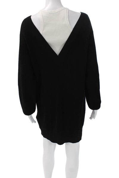 T Alexander Wang Womens Black Sweater Dress Long Sleeve Boat Neck Size M