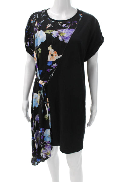3.1 Phillip Lim Women Black Floral Cotton T-Shirt Dress Short Sleeve Size 6