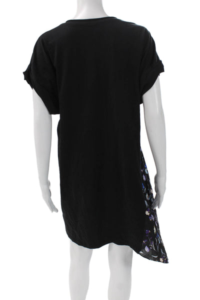 3.1 Phillip Lim Women Black Floral Cotton T-Shirt Dress Short Sleeve Size 6