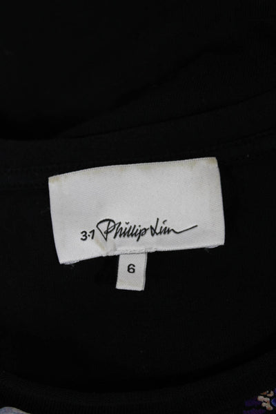 3.1 Phillip Lim Women Black Floral Cotton T-Shirt Dress Short Sleeve Size 6