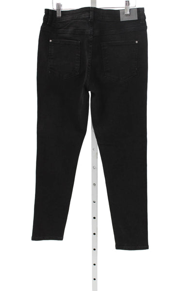 Zara Womens Tapered Jeans Black High Rise Button Cotton Size 8