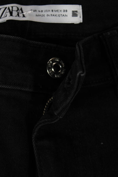 Zara Womens Tapered Jeans Black High Rise Button Cotton Size 8