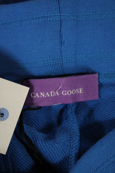 Canada Goose Unisex Sweat Shorts Blue Cotton Drawstring Solid Spring Size S