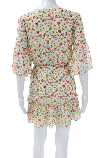 Lost + Wander Women Fit & Flare Floral V-Neck Ivory Button Mini Dress Size XS