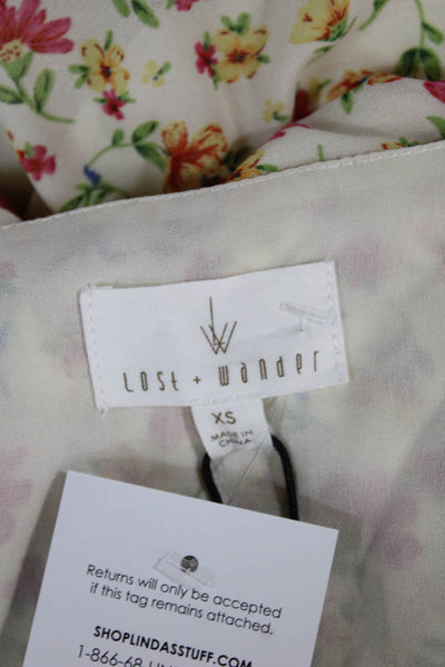 Lost + Wander Women Fit & Flare Floral V-Neck Ivory Button Mini Dress Size XS