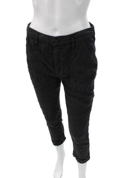 Frame Womens Cargo Black Linen Pants Petite Size XS