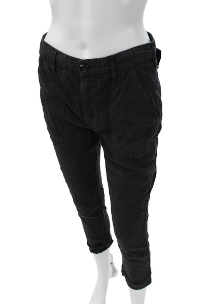 Frame Womens Cargo Black Linen Pants Petite Size XS