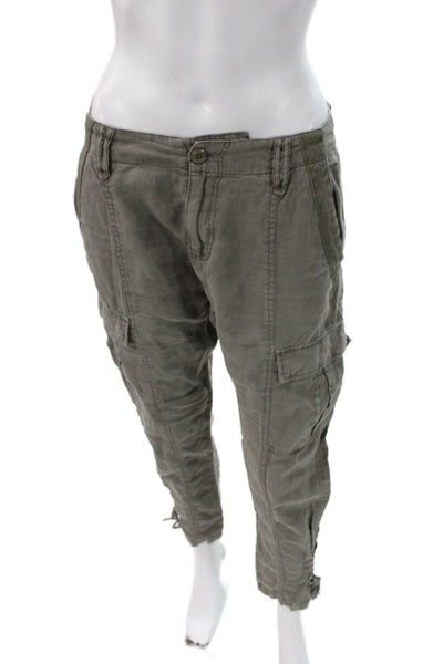 Joie Womens Green Linen Cargo Pants 26 Inseam Button Closure Size 2