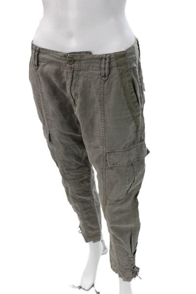Joie Womens Green Linen Cargo Pants 26 Inseam Button Closure Size 2