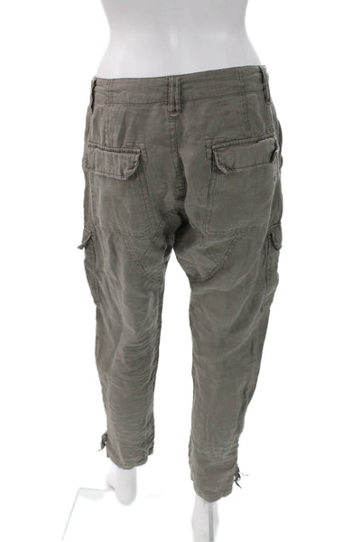 Joie Womens Green Linen Cargo Pants 26 Inseam Button Closure Size 2