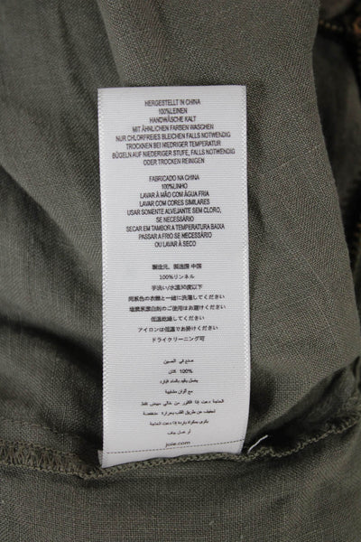 Joie Womens Green Linen Cargo Pants 26 Inseam Button Closure Size 2