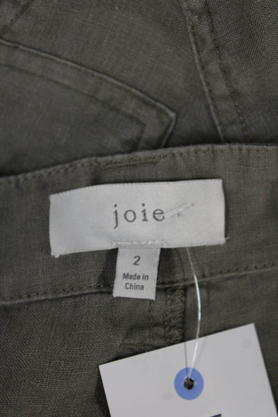 Joie Womens Green Linen Cargo Pants 26 Inseam Button Closure Size 2