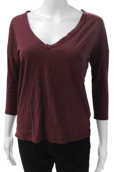 Standard James Perse Womens Red V-Neck Basic T-Shirt 3/4 Sleeve Cotton Size 0