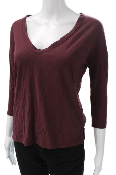 Standard James Perse Womens Red V-Neck Basic T-Shirt 3/4 Sleeve Cotton Size 0