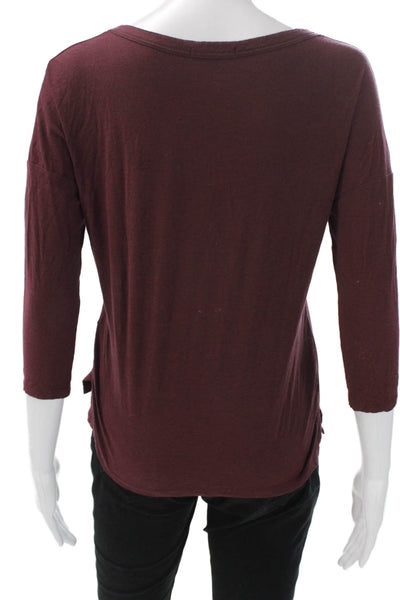 Standard James Perse Womens Red V-Neck Basic T-Shirt 3/4 Sleeve Cotton Size 0