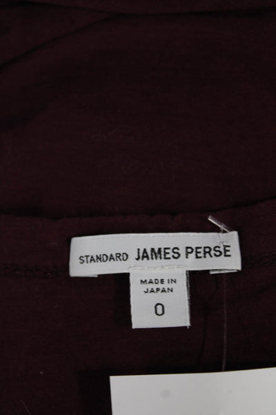 Standard James Perse Womens Red V-Neck Basic T-Shirt 3/4 Sleeve Cotton Size 0