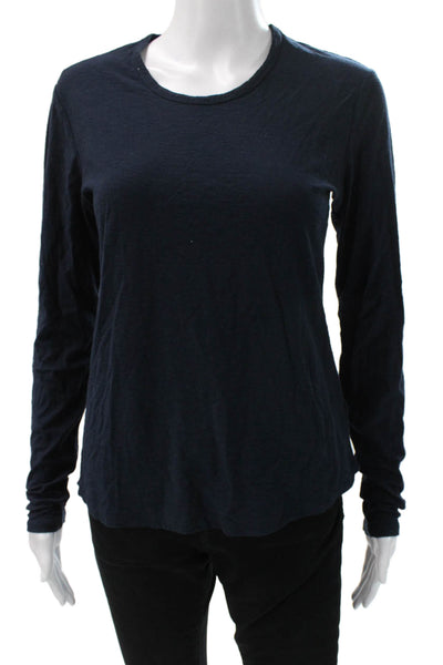 Standard James Perse Women Cotton Blue Crew Neck Long Sleeve T Shirt Size 2