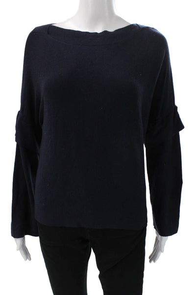 Vince Women Pullover Sweater Boat Neck Long Sleeve Blue 100% Wool Size XS