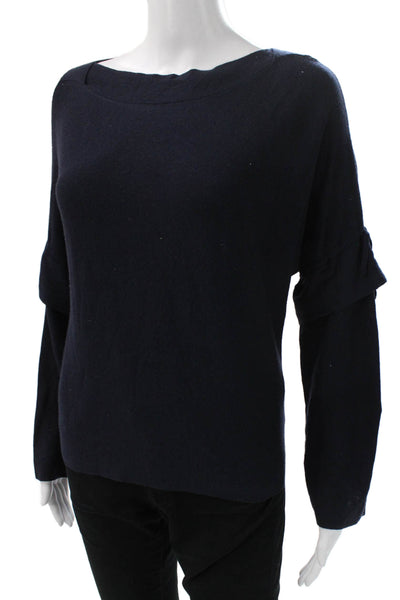 Vince Women Pullover Sweater Boat Neck Long Sleeve Blue 100% Wool Size XS