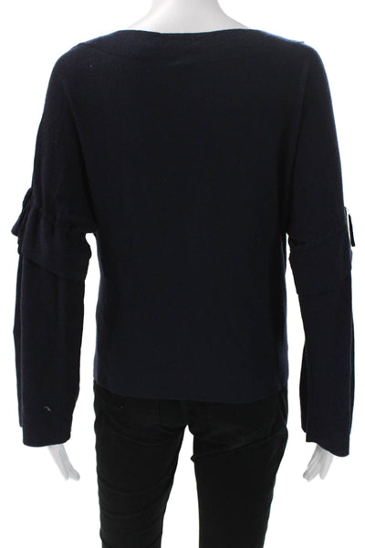 Vince Women Pullover Sweater Boat Neck Long Sleeve Blue 100% Wool Size XS