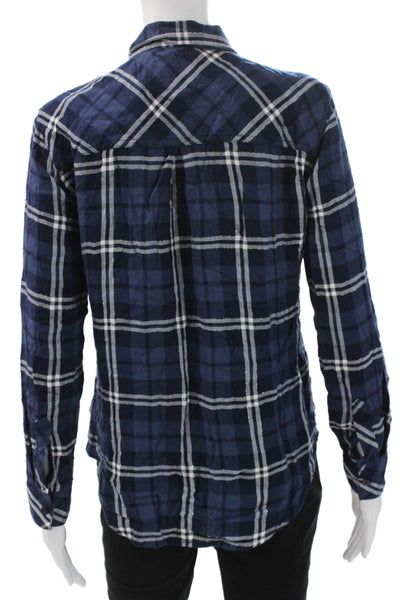 Rails Women Basic Long Sleeve Plaid Rayon Collared Button-Up Top Blue Size XS