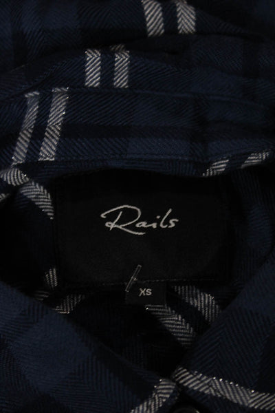 Rails Women Basic Long Sleeve Plaid Rayon Collared Button-Up Top Blue Size XS