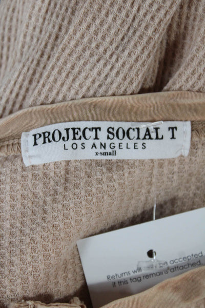 Project Social T Womens Basic Beige Long Sleeve T-Shirt Size XS