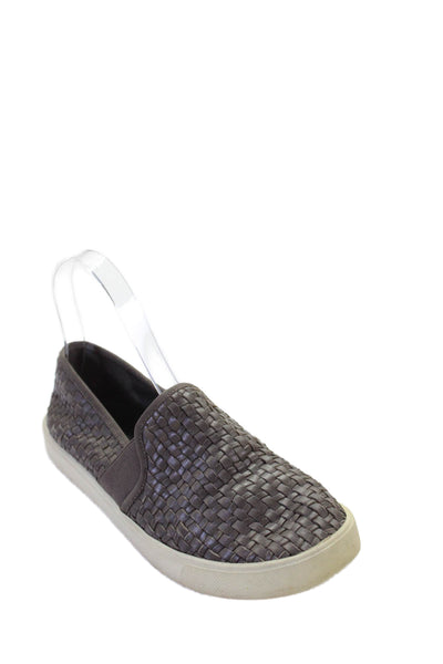 Vince Women's Braided Leather Rubber Sole Slip-On Shoes Gray Size 5