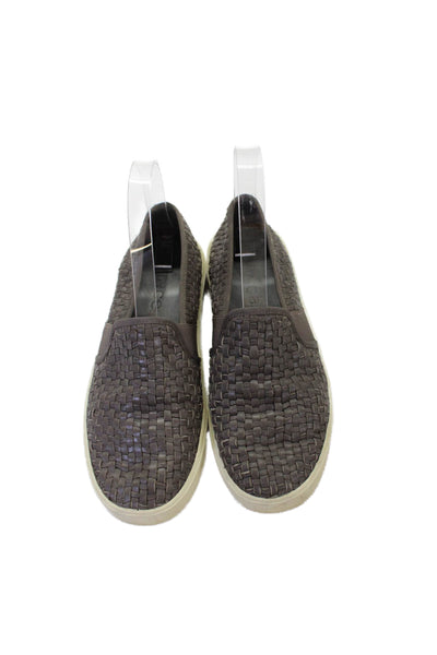Vince Women's Braided Leather Rubber Sole Slip-On Shoes Gray Size 5