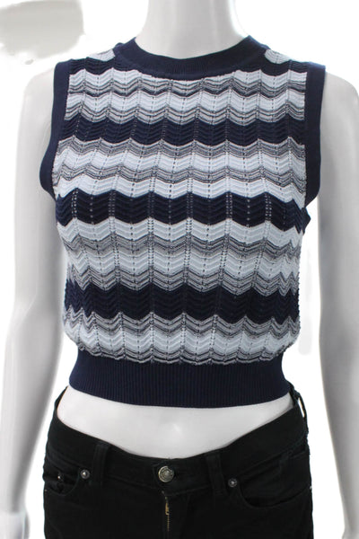 Ramy Brook Women Blue Geometric Sleeveless Crew Neck Vest Size XS
