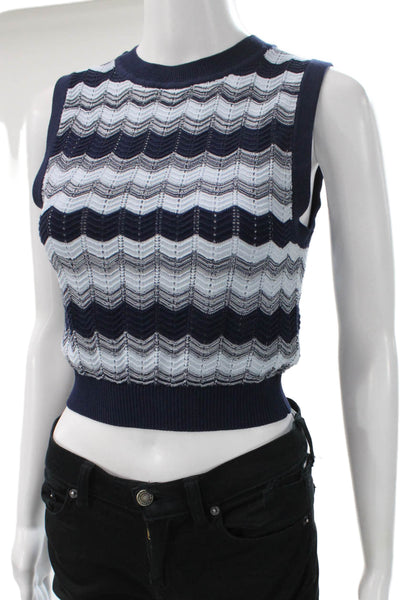 Ramy Brook Women Blue Geometric Sleeveless Crew Neck Vest Size XS